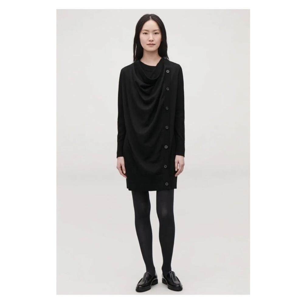 Cos Black Wool Button Front Sweater Tunic Dress S… - image 2